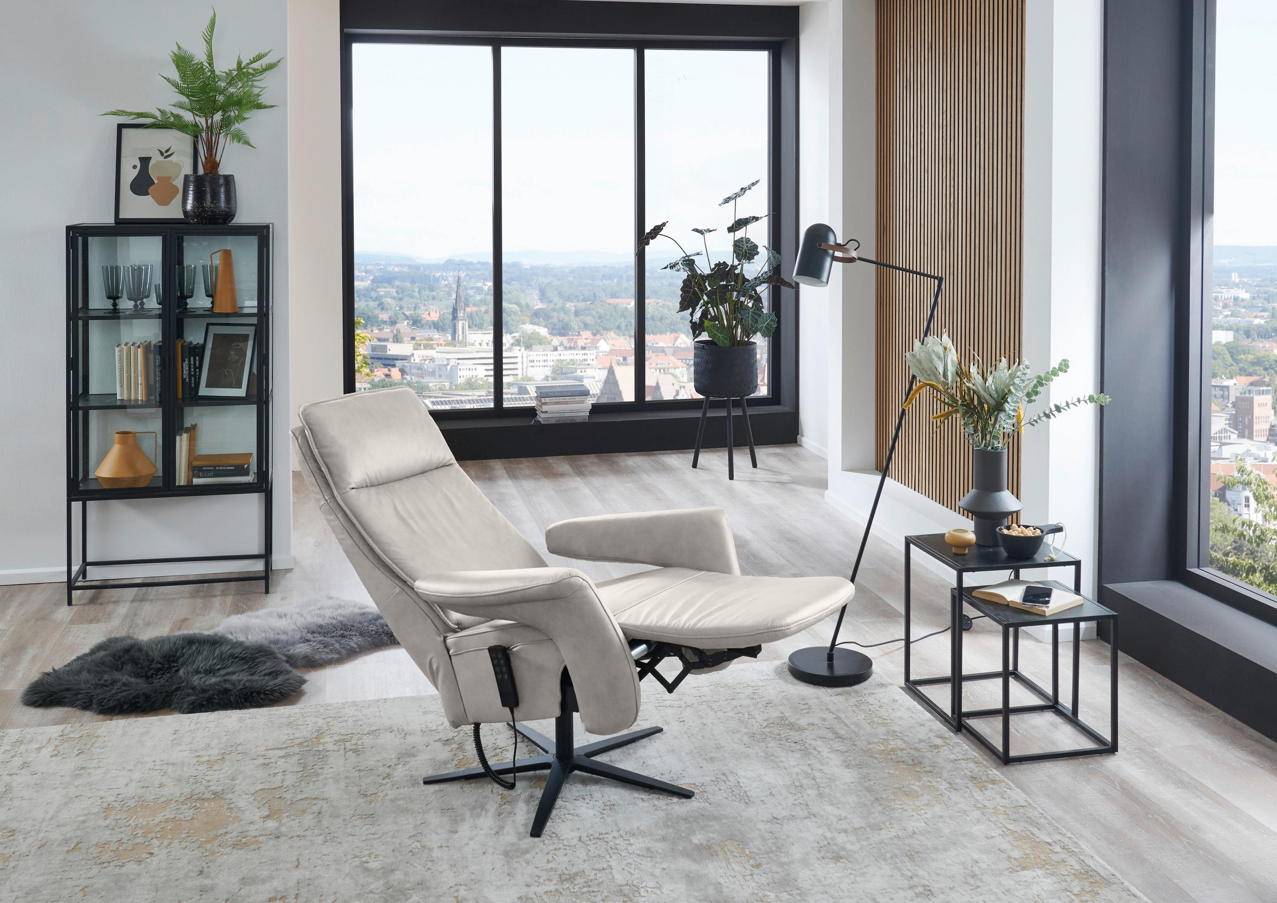 RELAXSESSEL in Leder Hellgrau  - Hellgrau/Schwarz, Design, Leder/Metall (83/123/87cm) - Valdera