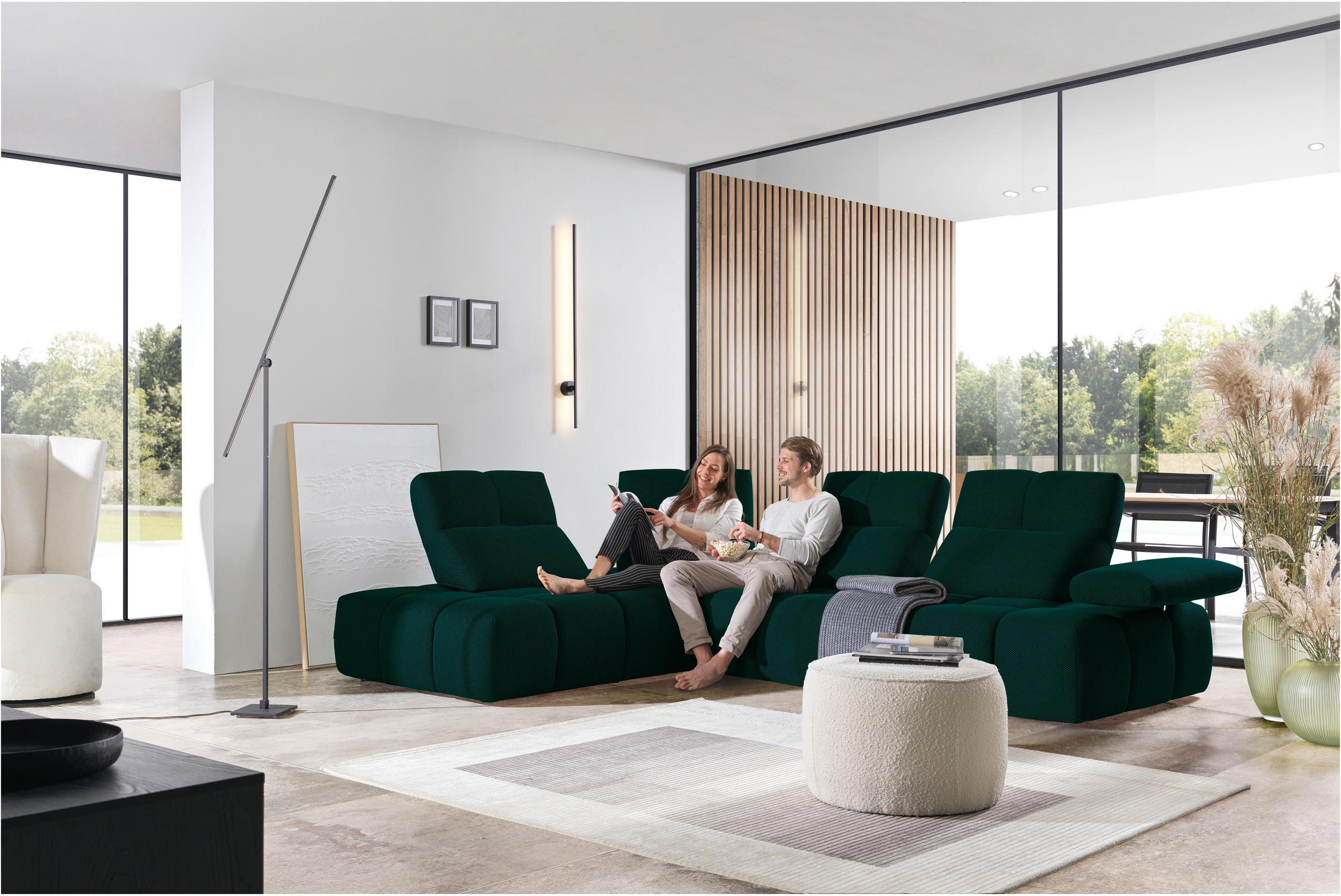 ECKSOFA in Struktur Petrol  - Petrol/Schwarz, Design, Kunststoff/Textil (233/313cm) - Emilio Belluti