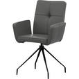 ARMLEHNSTUHL  Lederauswahl, Sitzfläche 180° drehbar  Echtleder  - Dunkelgrau/Schwarz, Design, Leder/Metall (65/91/58cm) - Moderano