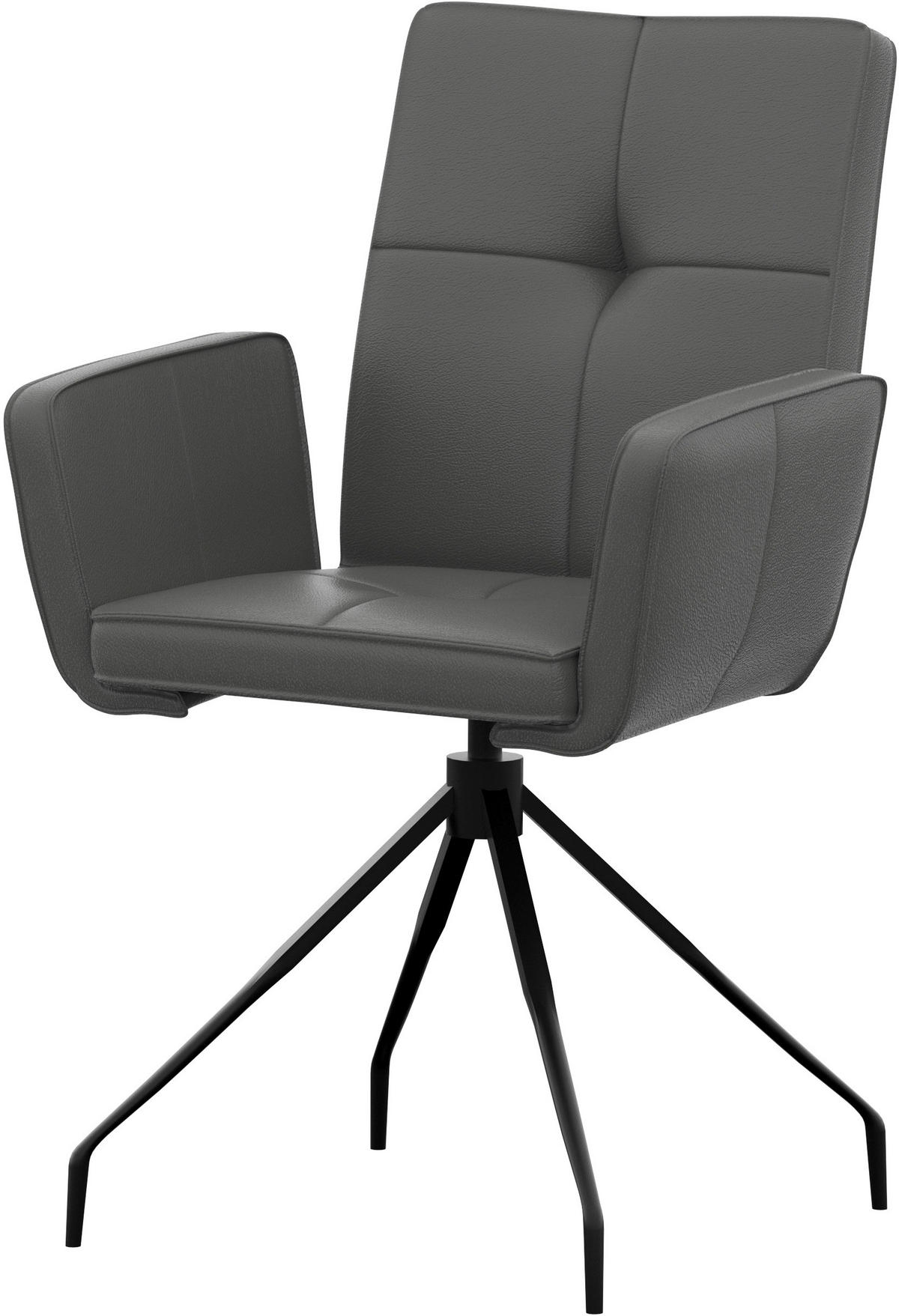 ARMLEHNSTUHL  in Stahl Echtleder pigmentiert  - Dunkelgrau/Schwarz, Design, Leder/Metall (65/91/58cm) - Moderano