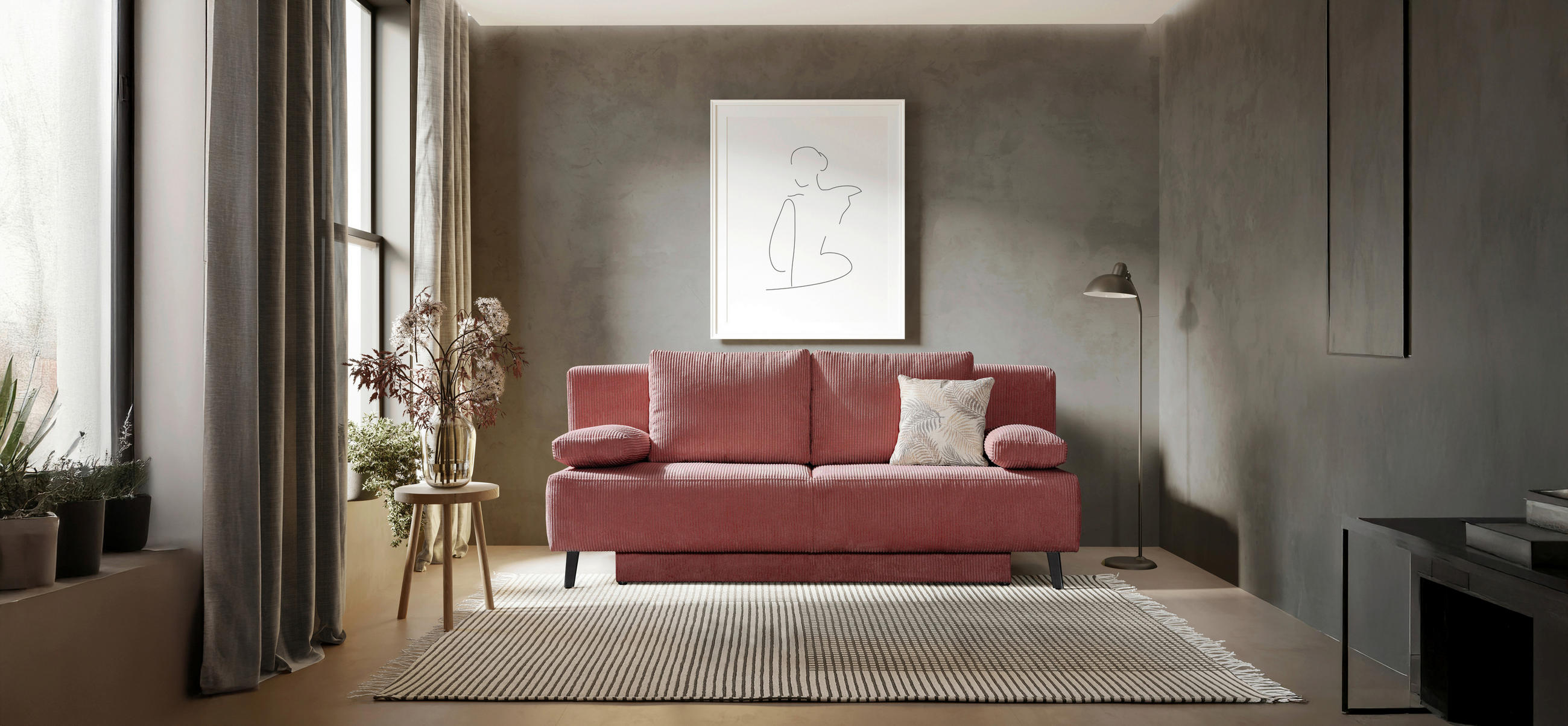 Thumbnail - Novel Schlafsofa Spicy, Rosa, Textil, Uni, 2-Sitzer, Füllung: Polyurethan (Pur), 193x85x88 cm, Fußauswahl, Stoffauswahl,...