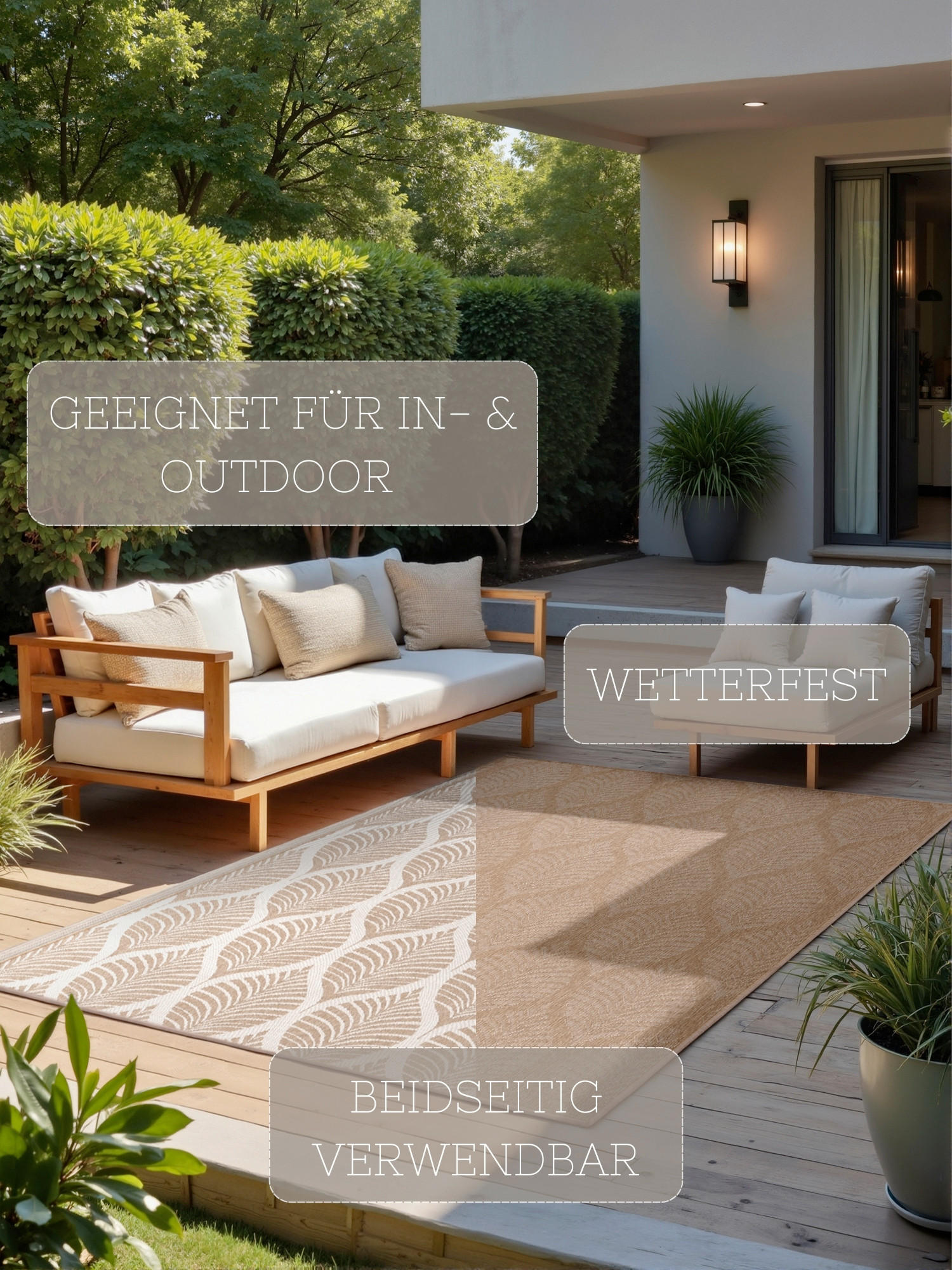 OUTDOORTEPPICH 200/290 cm Duet Weiß, Sandfarben  - Sandfarben/Weiß, Design, Kunststoff (200/290cm)