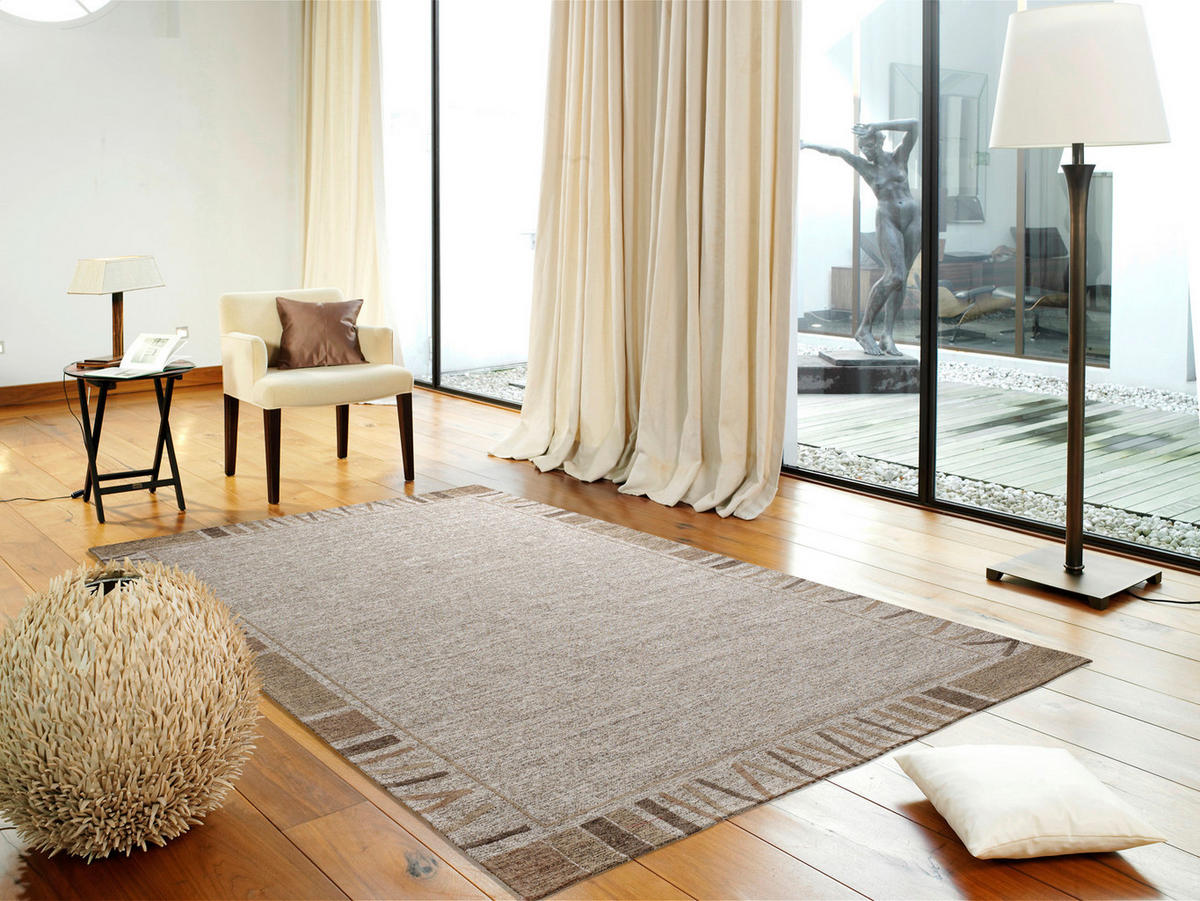 FLACHWEBETEPPICH  Wohnzimmer 120/180 cm Alanis Border Champagner rechteckig  - Champagner, Basics, Textil (120/180cm) - Novel