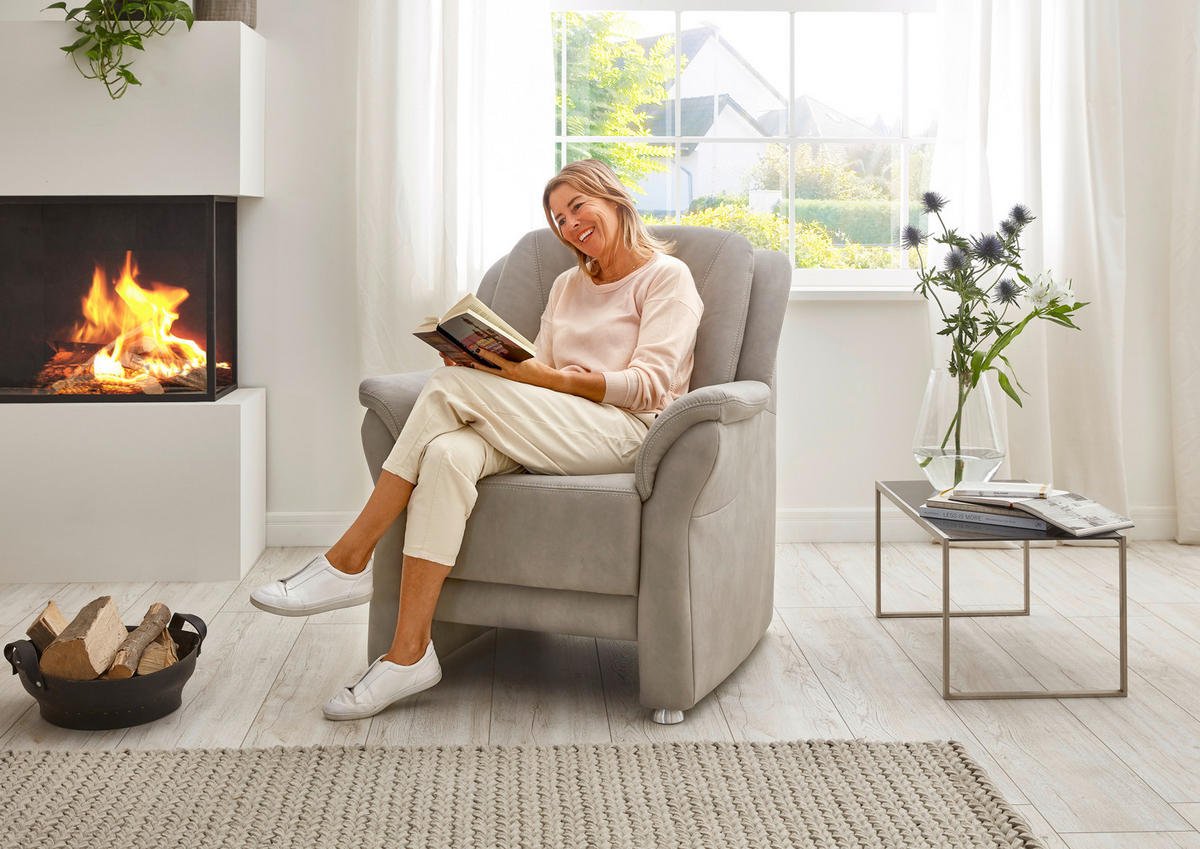SESSEL in Mikrofaser Grau  - Beige/Alufarben, Konventionell, Textil/Metall (90/100/89cm) - Beldomo Comfort