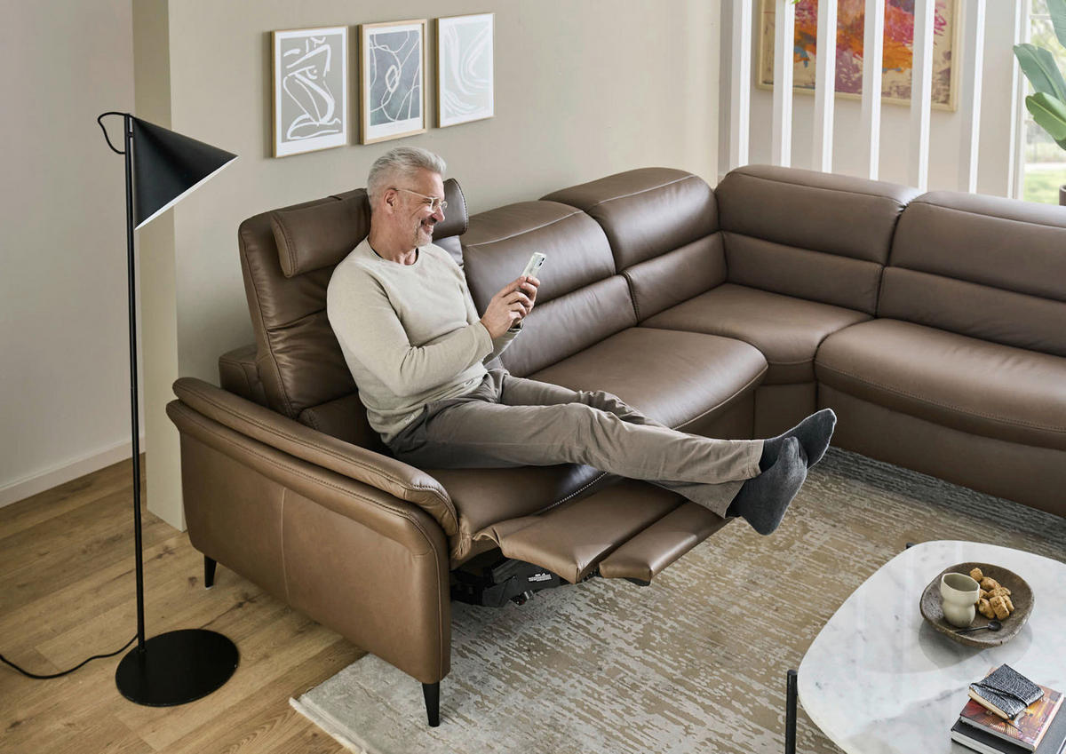 ECKSOFA Braun Echtleder  - Schwarz/Braun, Design, Leder/Metall (287/260cm) - Valdera