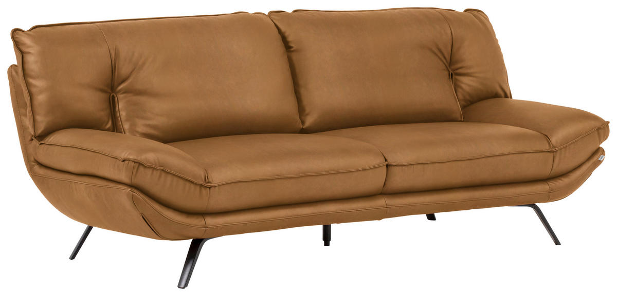 3-SITZER-SOFA in Leder Hellbraun  - Hellbraun/Schwarz, Design, Leder/Metall (226/95/95cm) - Celina