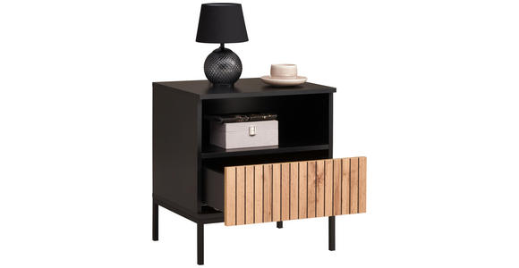 NACHTSCHRANK 51,6/56/38 cm  - Eiche Wotan/Schwarz, KONVENTIONELL, Holzwerkstoff (51,6/56/38cm) - Xora