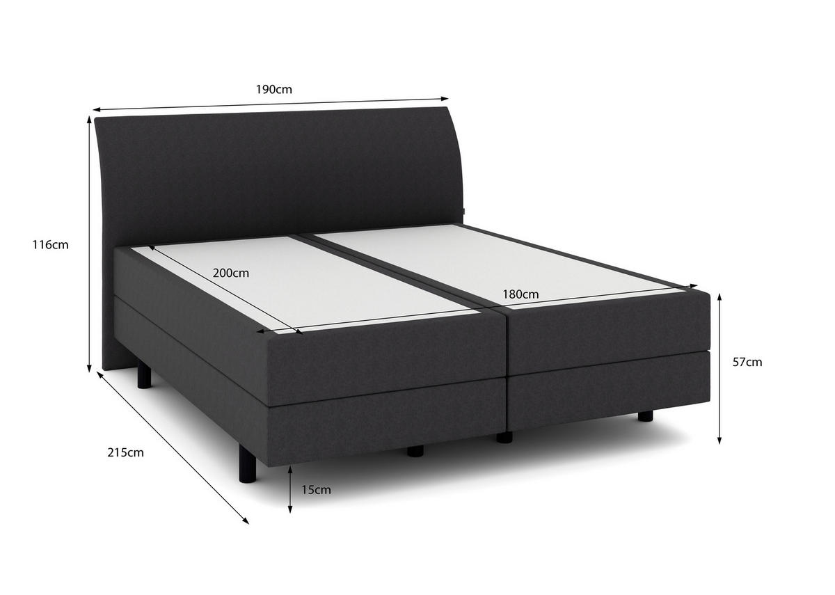 BOXSPRINGBETT 180/200 cm  in Anthrazit  - Anthrazit/Schwarz, KONVENTIONELL, Kunststoff/Textil (180/200cm) - Musterring