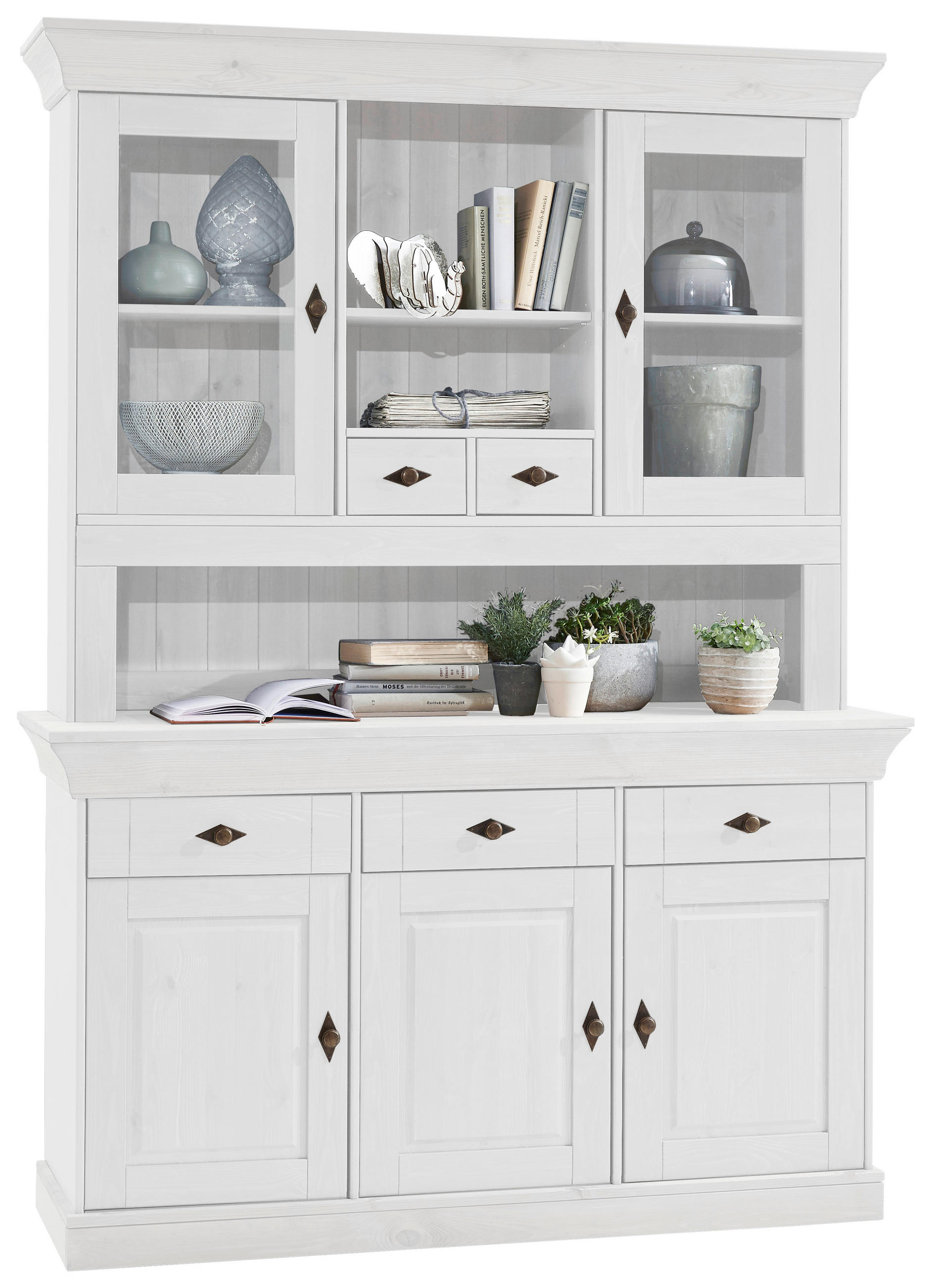 BUFFET 143/197/45 cm  in Weiß  - Weiß/Kupferfarben, ROMANTIK / LANDHAUS, Glas/Holz (143/197/45cm) - Boxxx