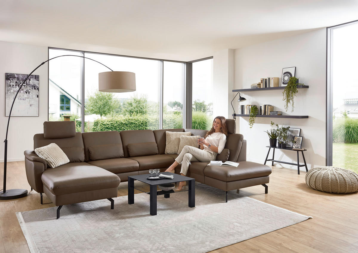 SAROKGARNITÚRA bőr barna  - barna/fekete, Konventionell, bőr/fém (168/306/224cm) - Beldomo Premium