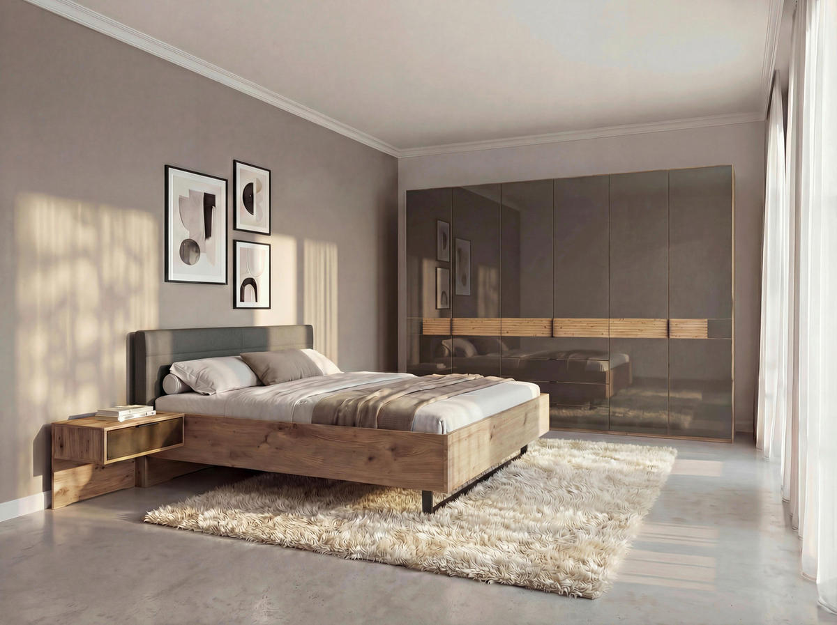 SCHLAFZIMMER Braun, Eiche Bianco  - Eiche Bianco/Braun, Design, Glas/Holz (180/200cm) - Musterring