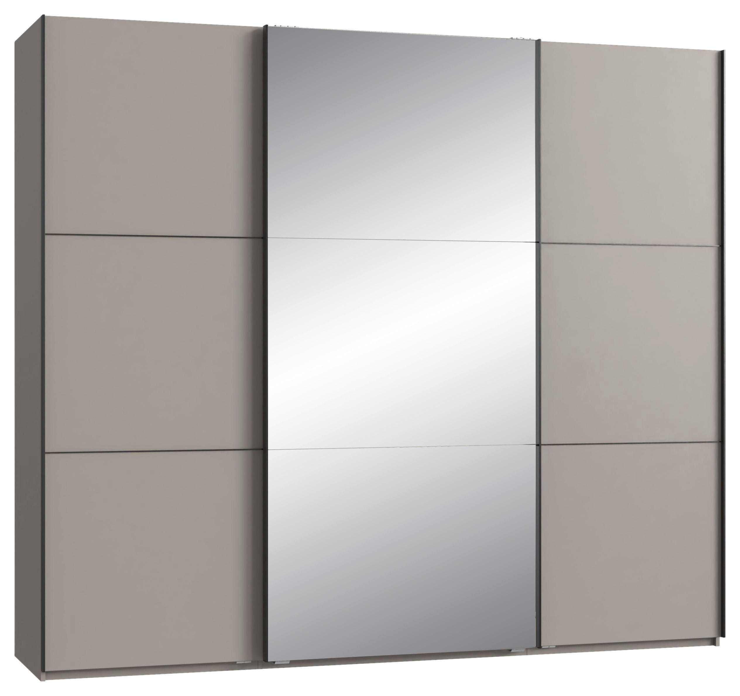 SCHWEBETÜRENSCHRANK 250/216/65 cm 3-türig Grau, Schwarz  - Schwarz/Grau, KONVENTIONELL, Glas/Holzwerkstoff (250/216/65cm) - Stylife