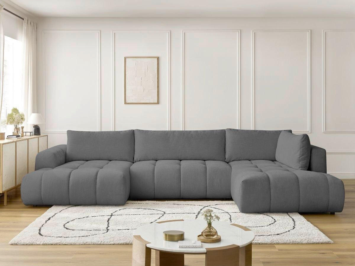WOHNLANDSCHAFT  FUJI  Dunkelgrau Leinenoptik  - Dunkelgrau/Schwarz, MODERN, Kunststoff/Textil (160/377/204cm)