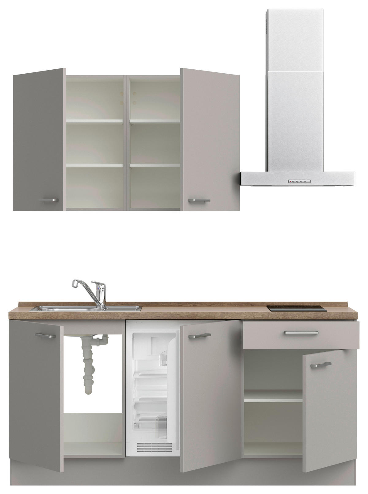 KÜCHENLEERBLOCK 180 cm   in Grau, Eiche dunkel  - Eiche dunkel/Edelstahlfarben, MODERN, Holzwerkstoff/Metall (180cm) - Nobilia