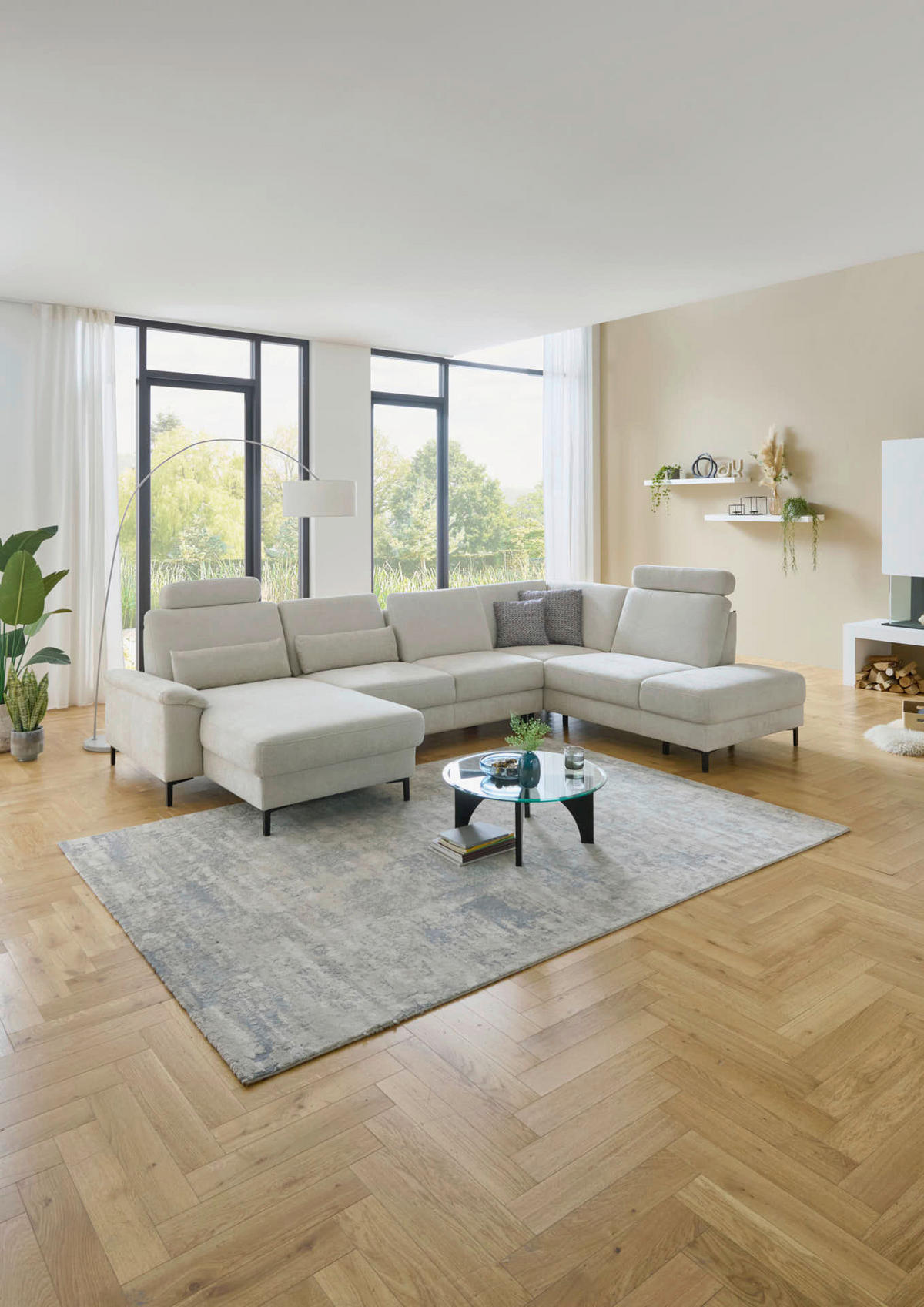 WOHNLANDSCHAFT Dieter Knoll Greige Chenille  - Greige/Schwarz, Design, Textil/Metall (175/349/235cm) - Dieter Knoll