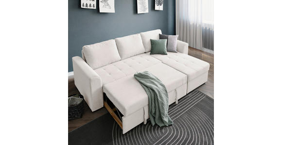 ECKSOFA in Cord, Velours Creme  - Creme/Schwarz, Design, Kunststoff/Textil (155/243cm) - Xora