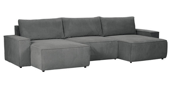 WOHNLANDSCHAFT  in Cord Dunkelgrau  - Dunkelgrau/Schwarz, KONVENTIONELL, Kunststoff/Textil (155/348/155cm) - Carryhome