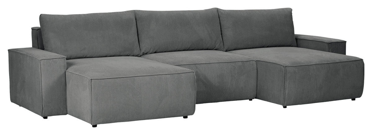 WOHNLANDSCHAFT Dunkelgrau Cord  - Dunkelgrau/Schwarz, KONVENTIONELL, Kunststoff/Textil (155/348/155cm) - Carryhome