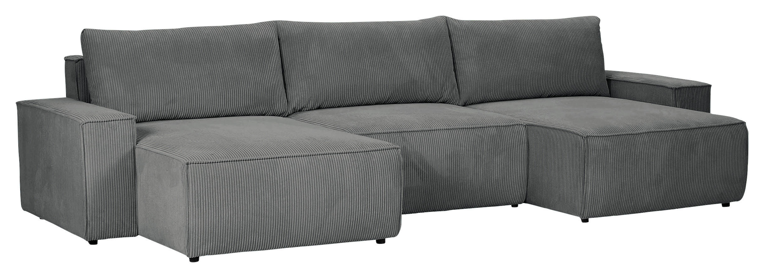 Thumbnail - Carryhome Wohnlandschaft, Dunkelgrau, Textil, 3-Sitzer, Füllung: Schaumstoffflocken, U-Form, 348x155 cm, Liegefunktion, ...