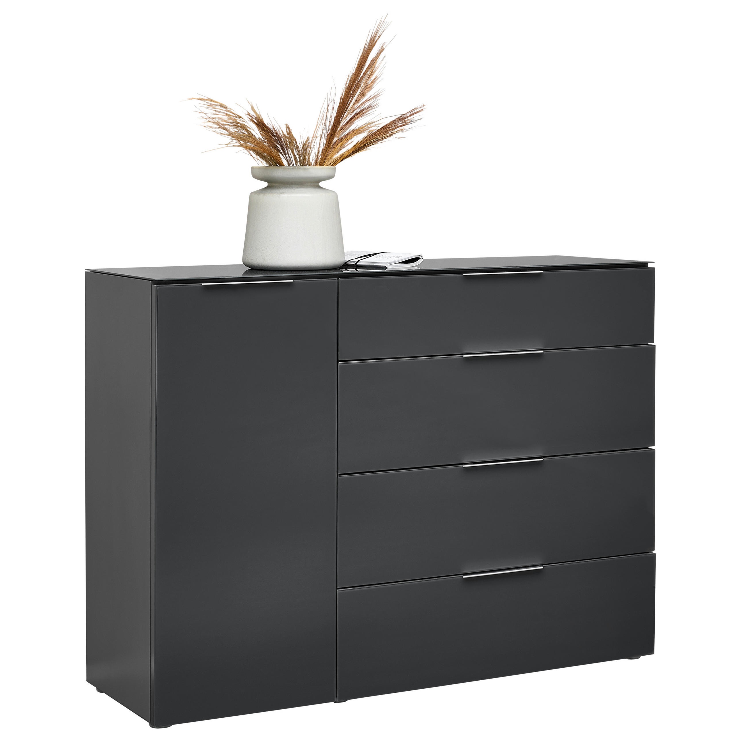 SIDEBOARD  in 135/101/42 cm  - Anthrazit/Alufarben, Design, Glas/Holzwerkstoff (135/101/40,5cm) - Voleo