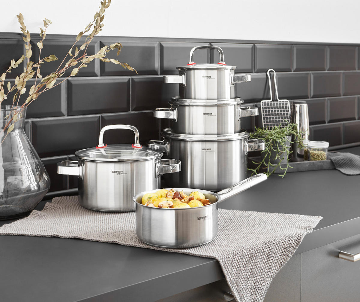 FŐZŐEDÉNYKÉSZLET 5 részes  - nemesacélszínű/áttetsző, Design, Üveg/fém - Homeware Profession.