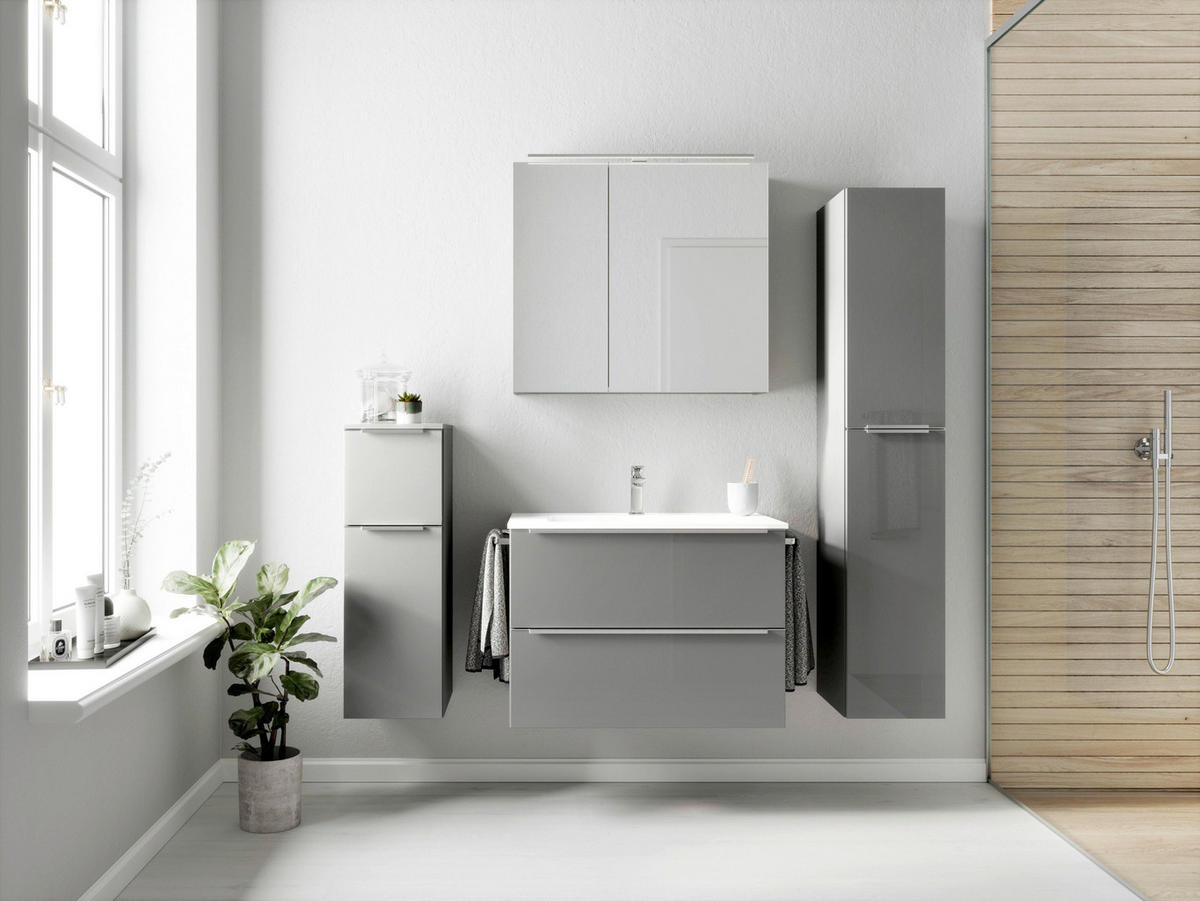 WASCHTISCHKOMBI 81 cm  - Schieferfarben/Edelstahlfarben, MODERN, Holzwerkstoff/Stein (81cm) - Nobilia
