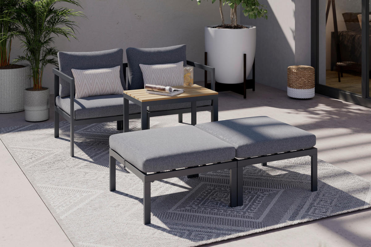 LOUNGEGARNITUR 5-teilig   66/64/65.5 cm Stahl  - Dunkelgrau/Naturfarben, MODERN, Kunststoff/Textil (66/64/65.5cm) - Ambia Garden