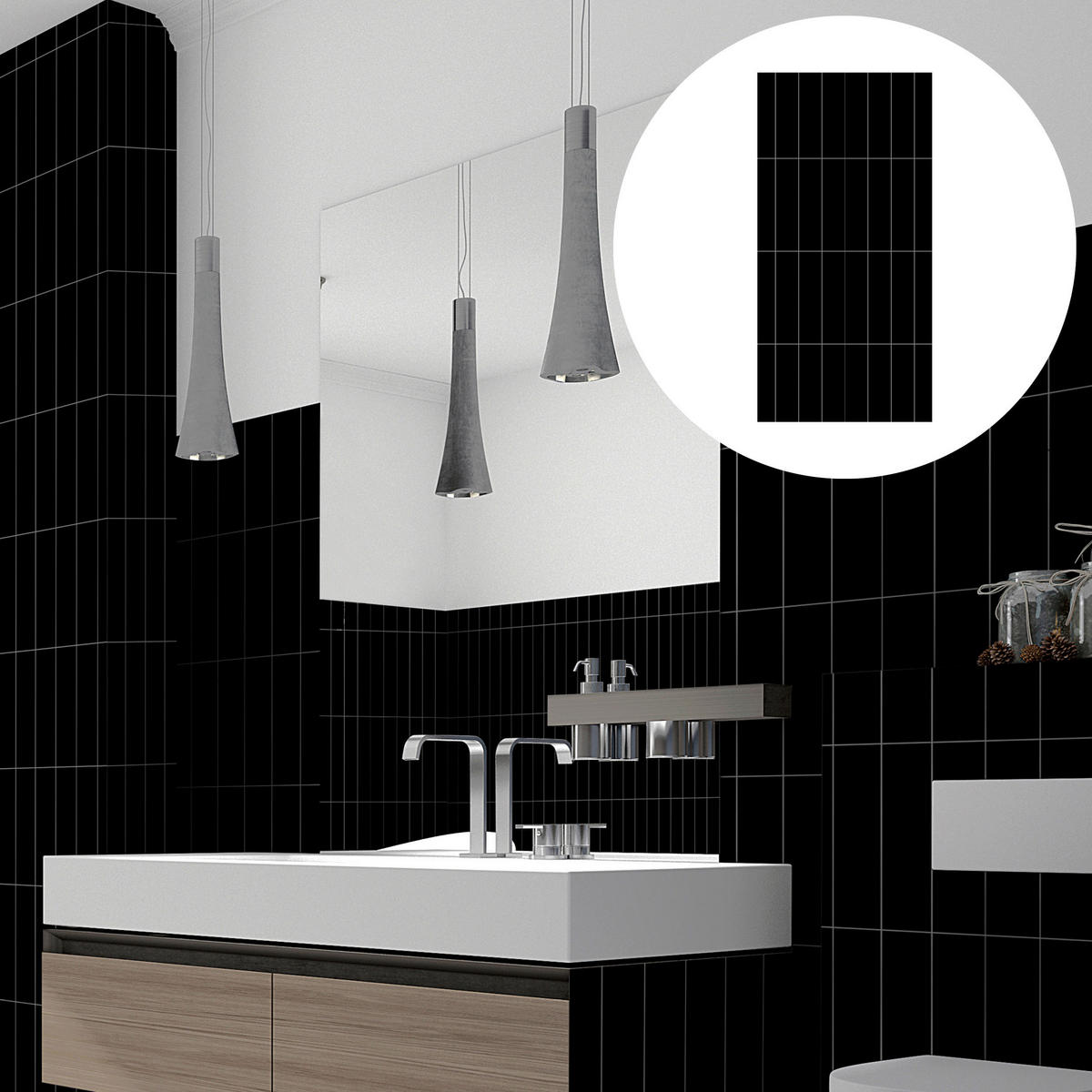 WANDPANEEL Revêt Design-Wandfliesen 3 Stück Schwarz Hochglanz  - Schwarz Hochglanz, MODERN, Kunststoff (120/60/0,37cm)