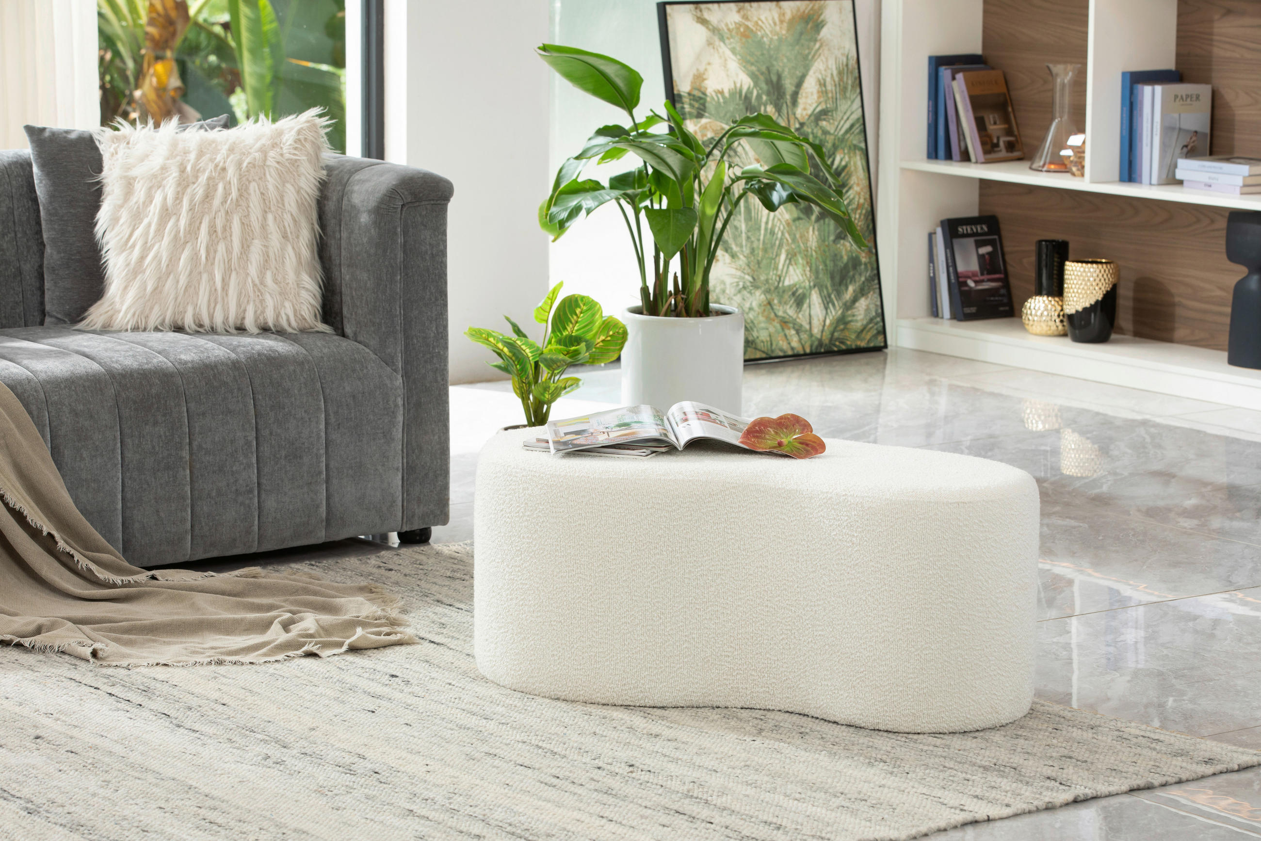 HOCKER in Textil, Holzwerkstoff Weiß  - Weiß, Design, Holzwerkstoff/Textil (93/37/49cm) - MID.YOU