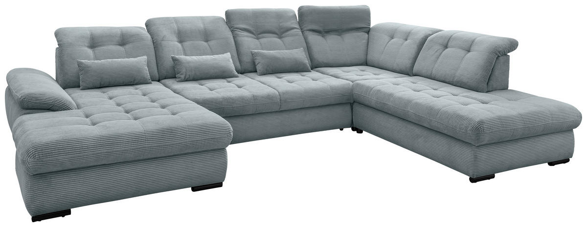 WOHNLANDSCHAFT in Cord Hellblau  - Schwarz/Hellblau, Modern, Textil/Metall (184/387/252cm) - Livetastic