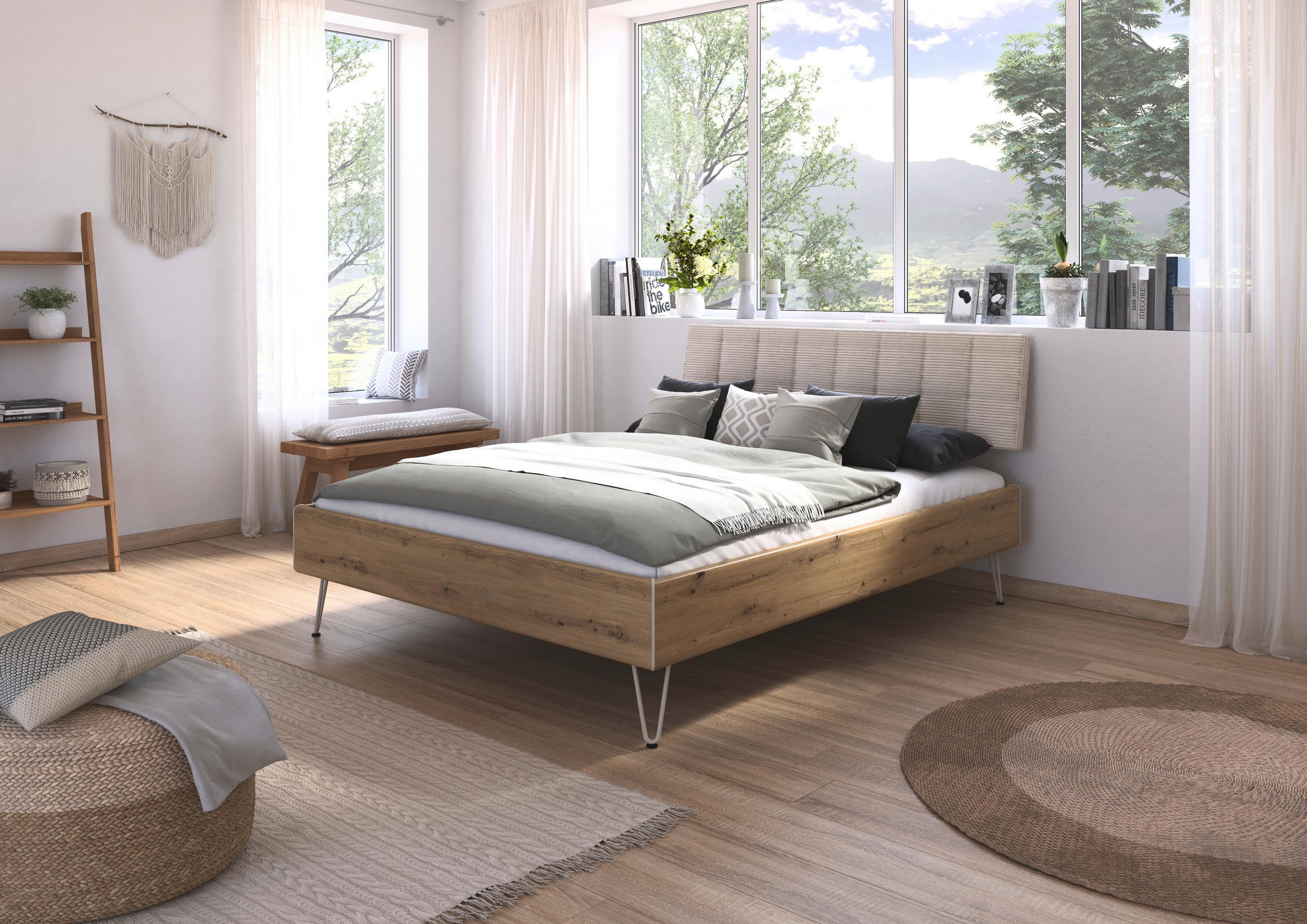 BETT 160/200 cm,  in Eiche Artisan,  - Champagner/Eiche Artisan, Design, Textil/Metall (160/200cm) - Carryhome