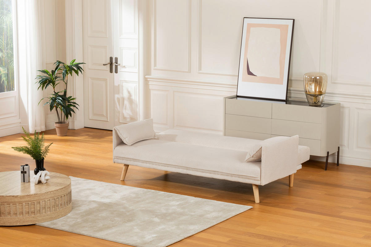 SCHLAFSOFA in Textil Creme  - Creme/Naturfarben, Design, Holz/Textil (193/81/92cm) - Livetastic