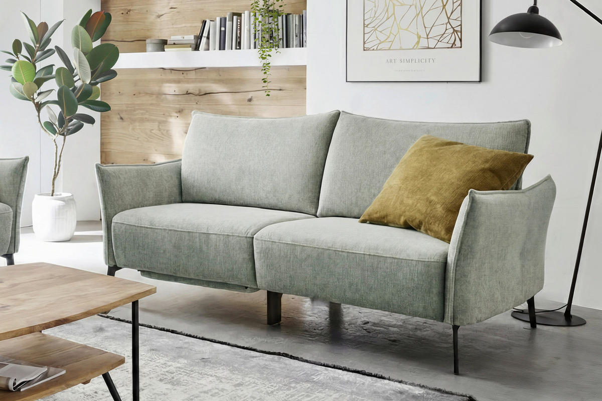 3-SITZER-SOFA Chenille Greige  - Greige/Schwarz, Konventionell, Textil/Metall (184/90/92cm) - Elegando