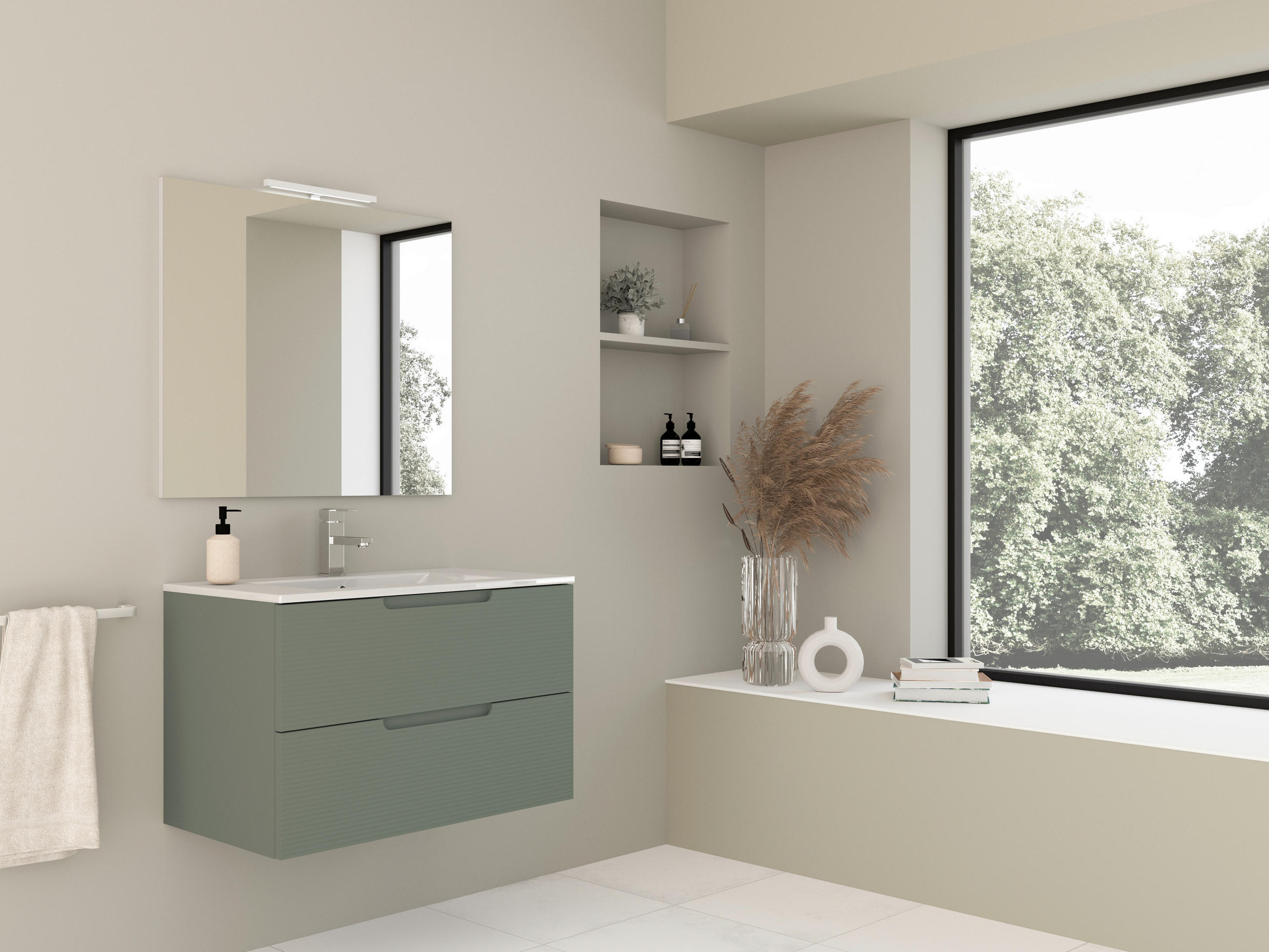 KUPAONICA  maslinasto zelena  - maslinasto zelena/bijela visoki sjaj, Moderno, drvni materijal/keramika (80cm)