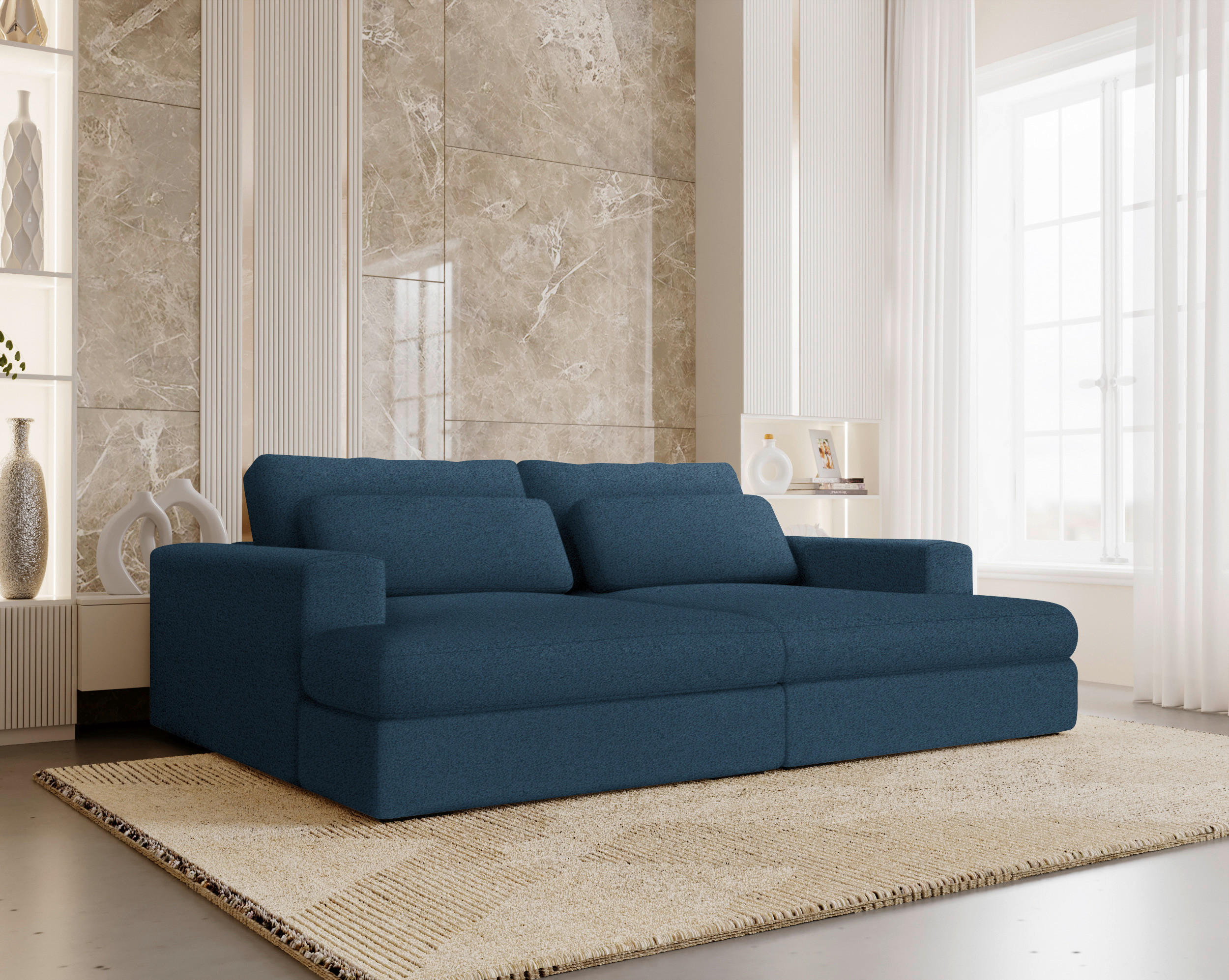 BIGSOFA in Chenille Blau  - Blau/Schwarz, Design, Textil (223/80/158cm) - Lomoco