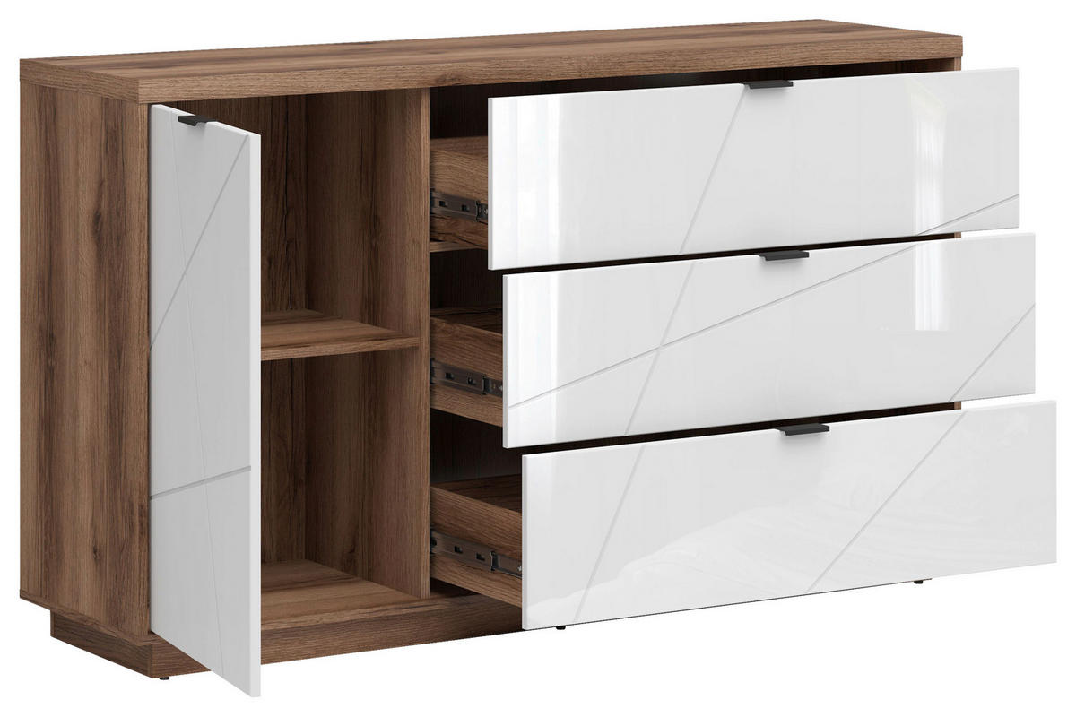 KOMODA  156/93/42,5 cm  bela, boja hrasta  - boja hrasta/bela, Dizajnerski, metal/pločasti materijal (156/93/42,5cm) - Xora