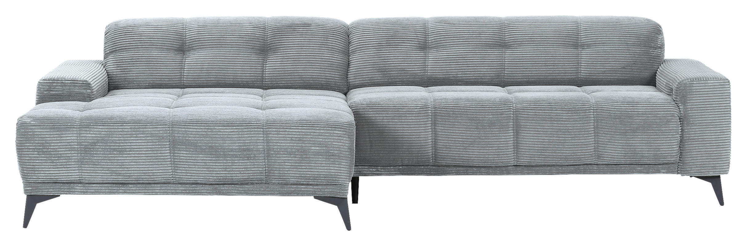 ECKSOFA in Cord Hellgrau  165/295 cm  - Hellgrau/Schwarz, KONVENTIONELL, Textil/Metall (165/295cm) - Carryhome