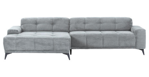 ECKSOFA in Cord Hellgrau  165/295 cm  - Hellgrau/Schwarz, KONVENTIONELL, Textil/Metall (165/295cm) - Carryhome