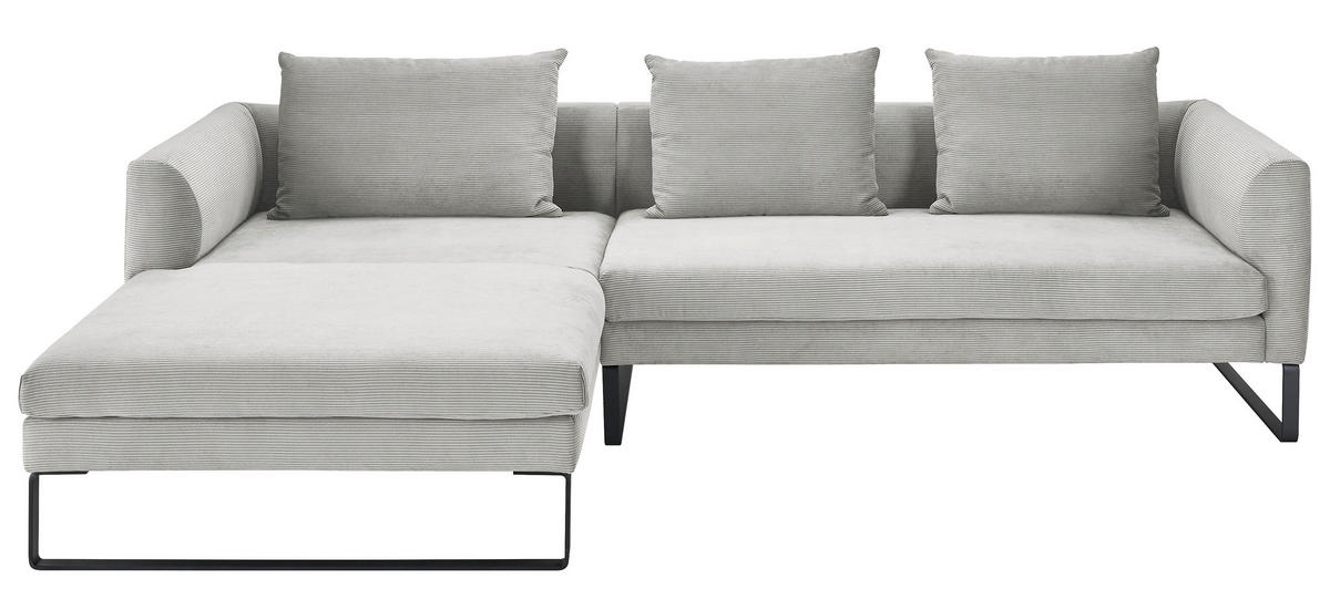 ECKSOFA in Cord Grau  - Schwarz/Grau, Konventionell, Textil/Metall (178/284cm) - Hom`in