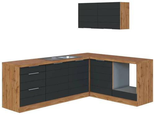 ECKKÜCHE 240/180 cm  in Grau, Eiche Wotan  - Eiche Wotan/Grau, Design, Holzwerkstoff/Metall (240/180cm) - Held