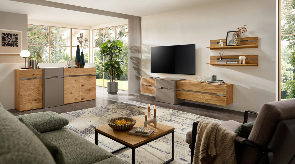 WOHNWAND  Taupe, Wildeiche 280/153/47 cm  - Taupe/Wildeiche, Design, Holz/Holzwerkstoff (280/153/47cm) - Novel