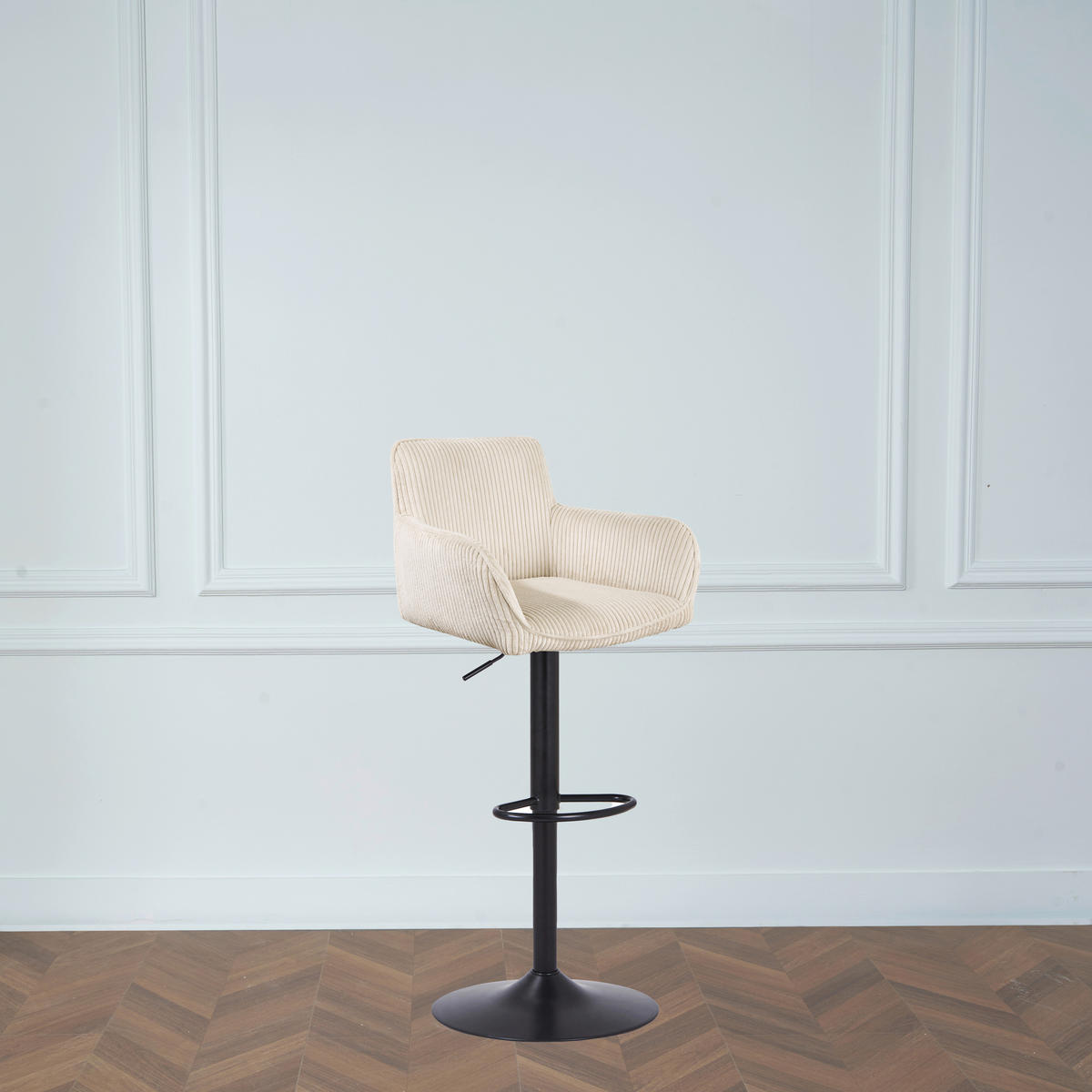 BARHOCKER Cord Schwarz, Beige Eisen Sitzfläche 360° drehbar, inklusive Armlehnen  - Beige/Schwarz, MODERN, Textil/Metall (55/91.5-113/52cm) - Livetastic