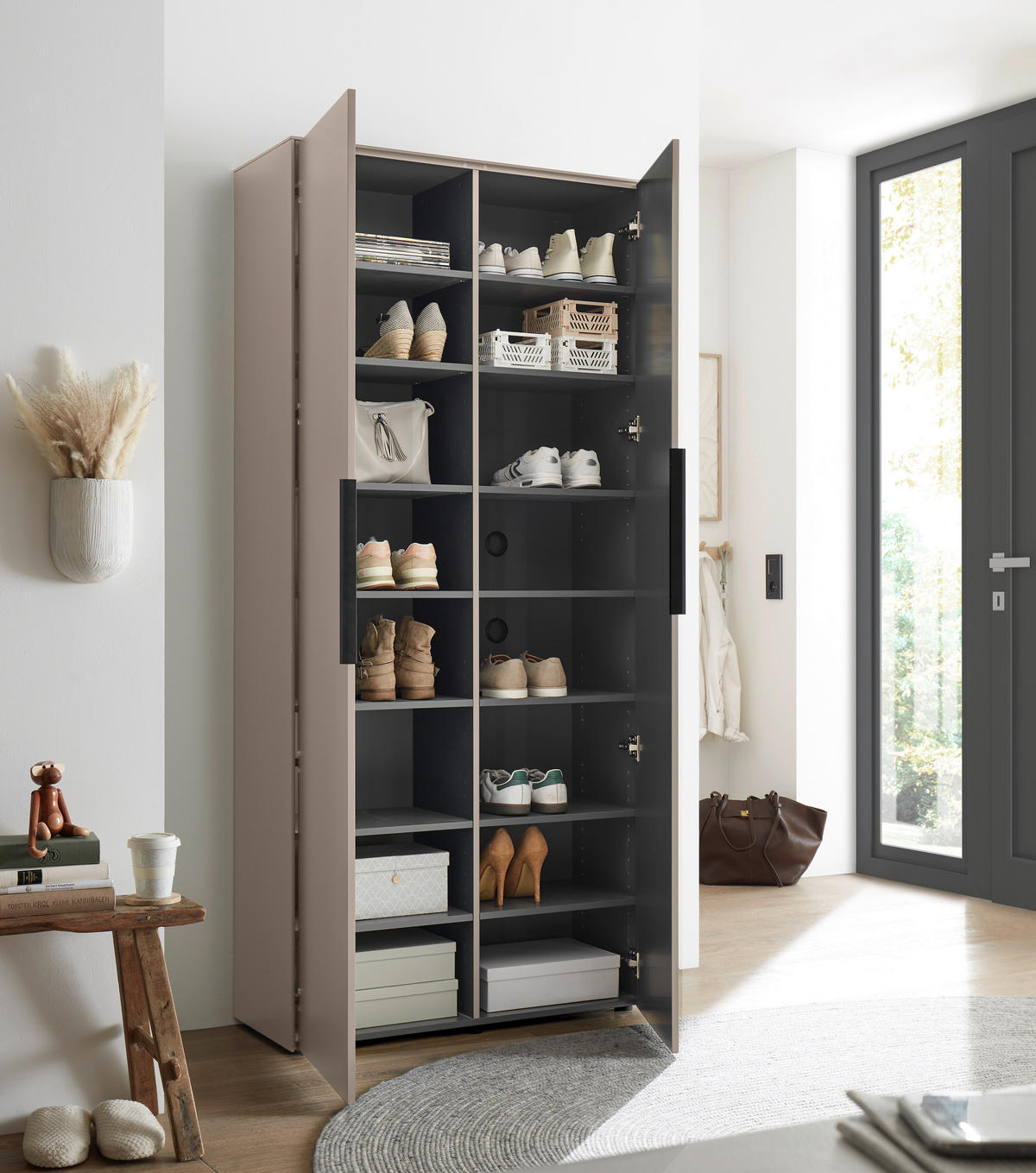 SCHUHSCHRANK  in 90/195/38 cm  - Kaschmir/Schwarz, Design, Holzwerkstoff/Kunststoff (90/195/38cm) - Voleo