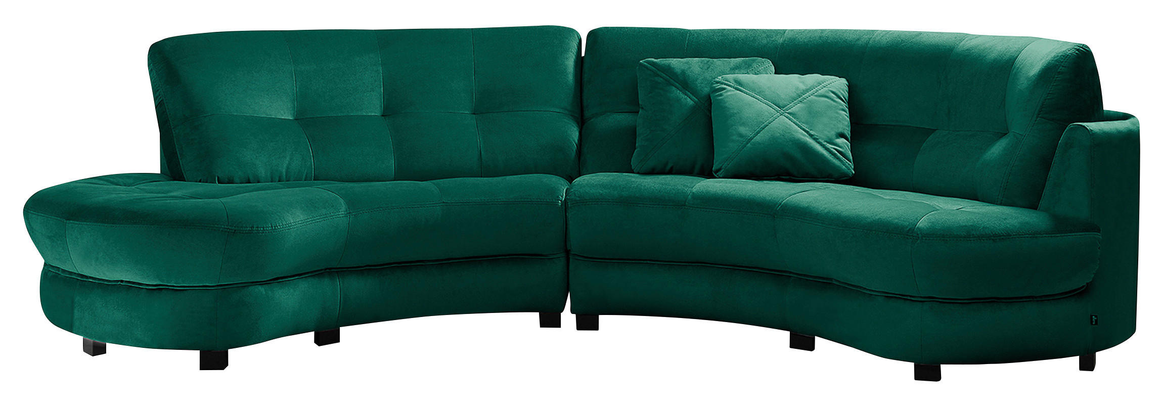 ECKSOFA Ottomane links, Rundform  BRETANIA Dunkelgrün Samt  - Dunkelgrün/Schwarz, Design, Kunststoff/Textil (113/300cm) - Livetastic