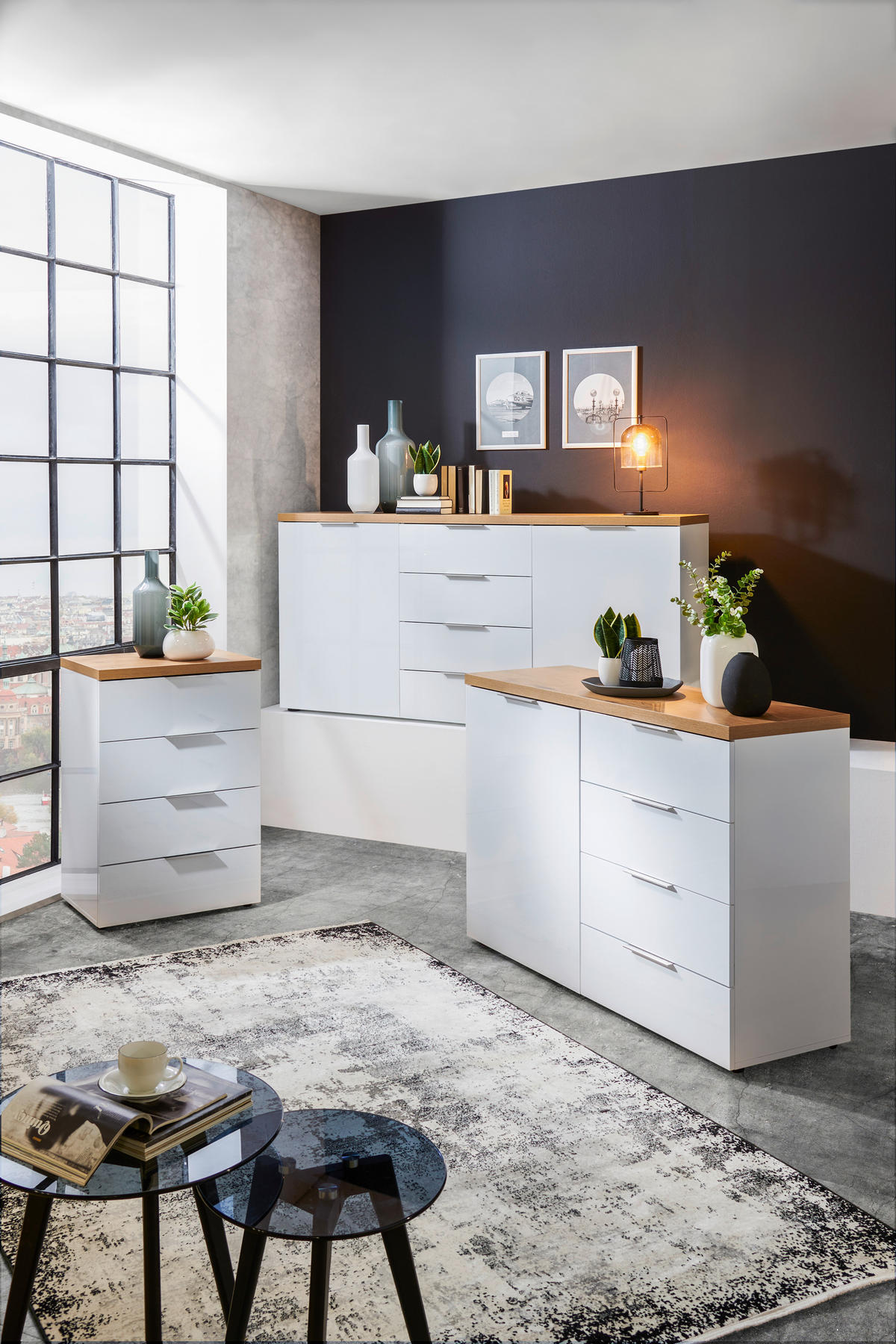 SIDEBOARD  180/89/43 cm 4 Schublade(n)  - Weiss/Eichefarben, Design, Holzwerkstoff/Kunststoff (180/89/43cm) - Xora