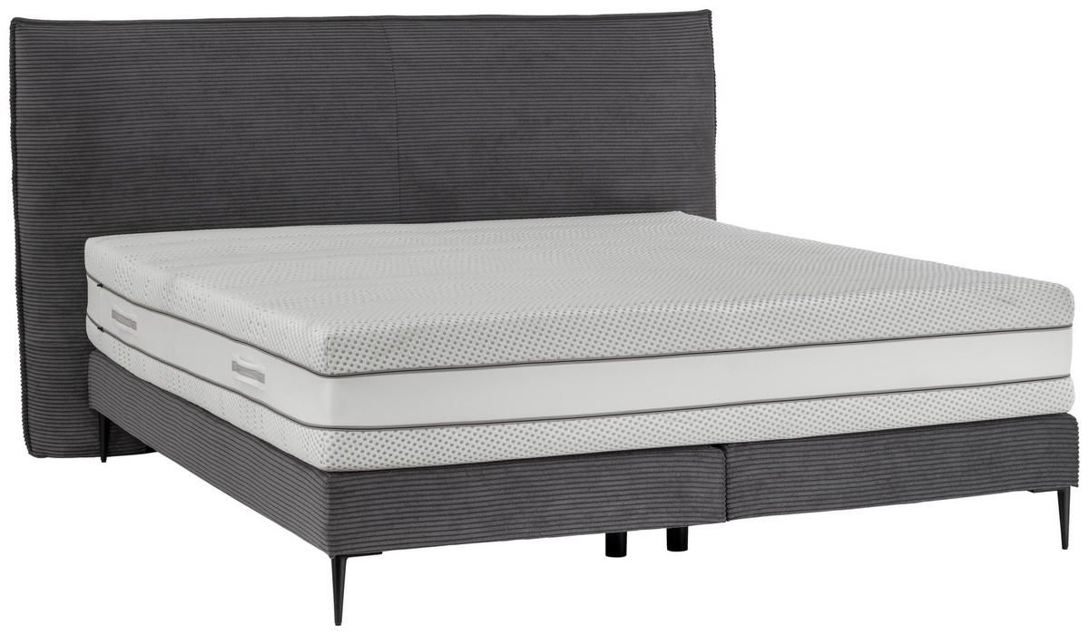 BOXSPRINGBETT 180/200 cm,  in Anthrazit, Matratze, gepolstertes Kopfteil, Topper, H2 + H3 = mittel + fest  - Anthrazit/Schwarz, Design, Textil/Metall (180/200cm) - Beldomo - Sleep