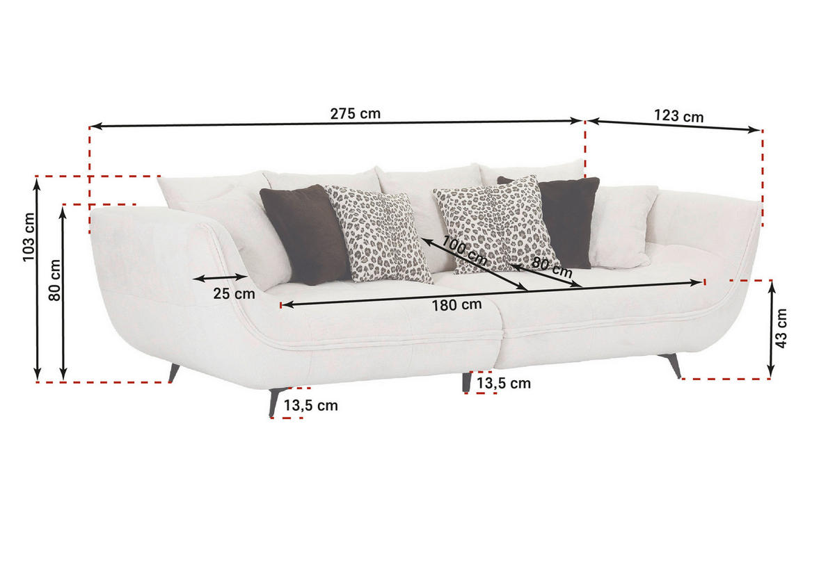 BIGSOFA Flachgewebe Hellbraun  - Hellbraun/Schwarz, Design, Textil/Metall (275/80/123cm) - Lomoco