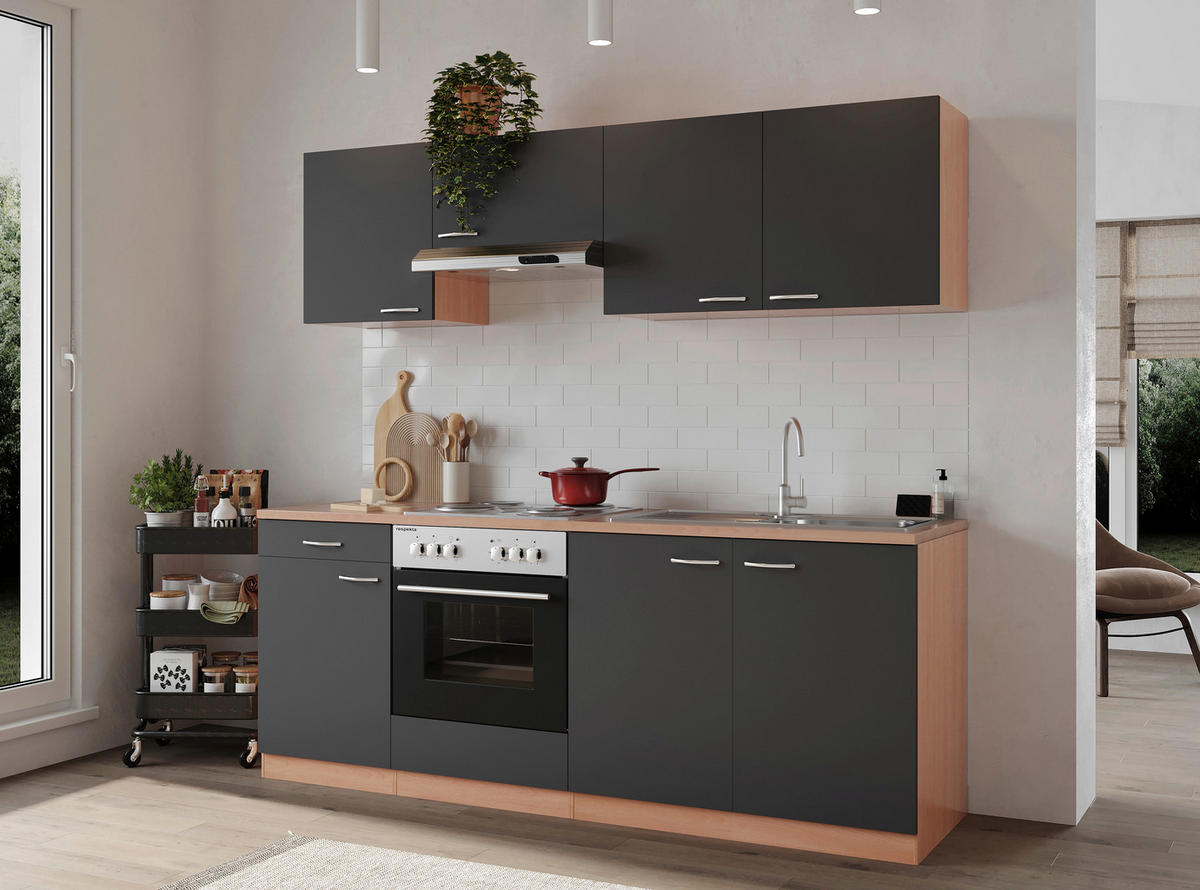 MODULKÖK 210 cm   i grå  - bokfärgad/aluminiumfärg, Basics, trämaterial/plast (210cm) - Respekta
