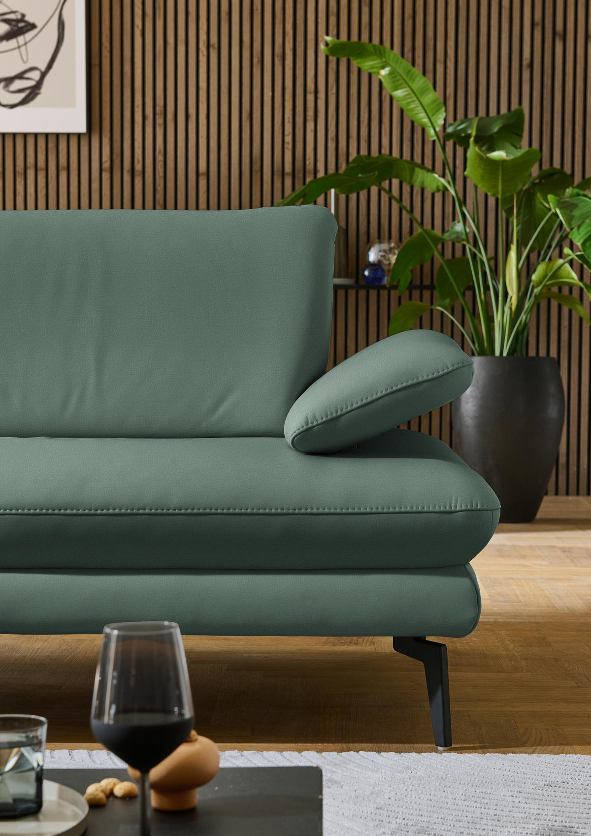 ECKSOFA in Echtleder Opal  - Opal/Schwarz, Design, Leder/Metall (195/308cm) - Dieter Knoll