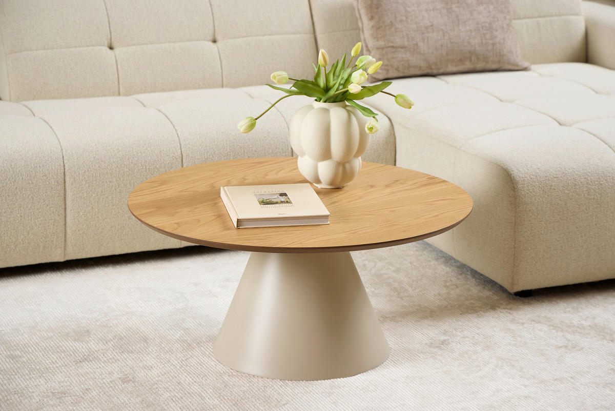 COUCHTISCH rund Grau, Eichefarben  - Eichefarben/Grau, Design, Holzwerkstoff/Metall (85/40cm)
